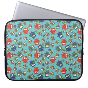 Cute Owls on Bright Turquoise Background Laptop Sleeve