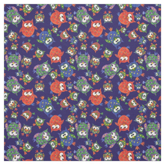 Cute Owls on Navy Blue Fabric to Customize (Swatch)