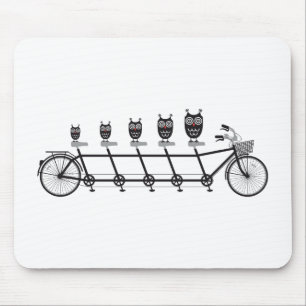 cute owls on tandem bicycle mouse pad