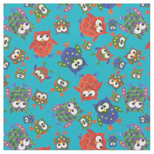 Cute Owls on Turquoise Fabric to Customize