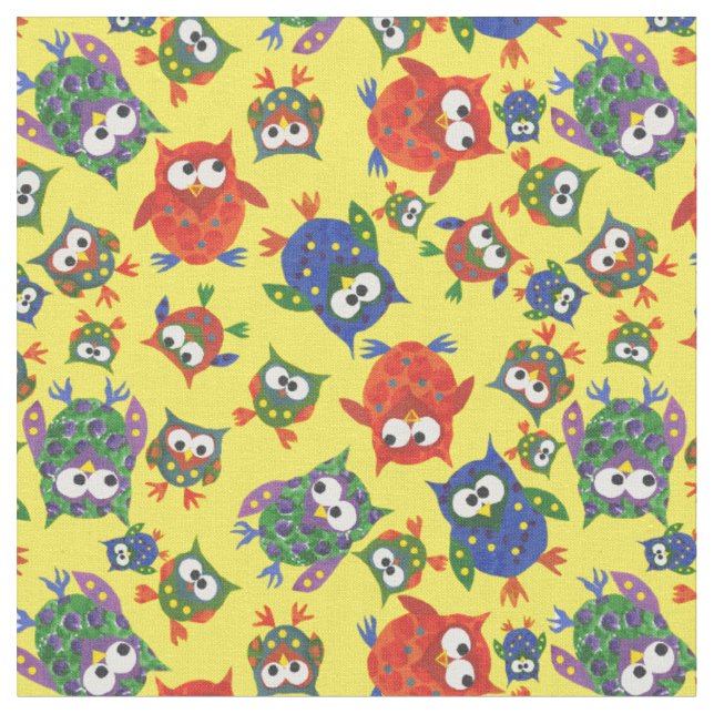 Cute Owls on Yellow Fabric to Customize (Close Up)