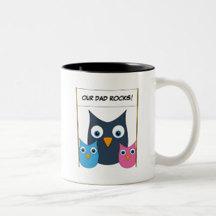 Cute Owls - "Our Dad rocks!" - Father's Day Two-Tone Coffee Mug