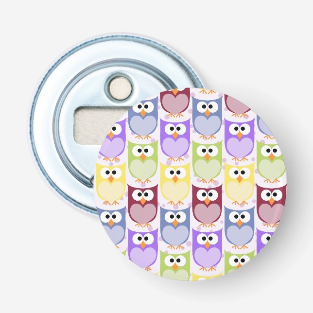 Cute Owls, Owl Pattern, Baby Owls, Colourful Owls Bottle Opener (Front)