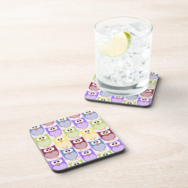 Cute Owls, Owl Pattern, Baby Owls, Colourful Owls Coaster (Right Side)