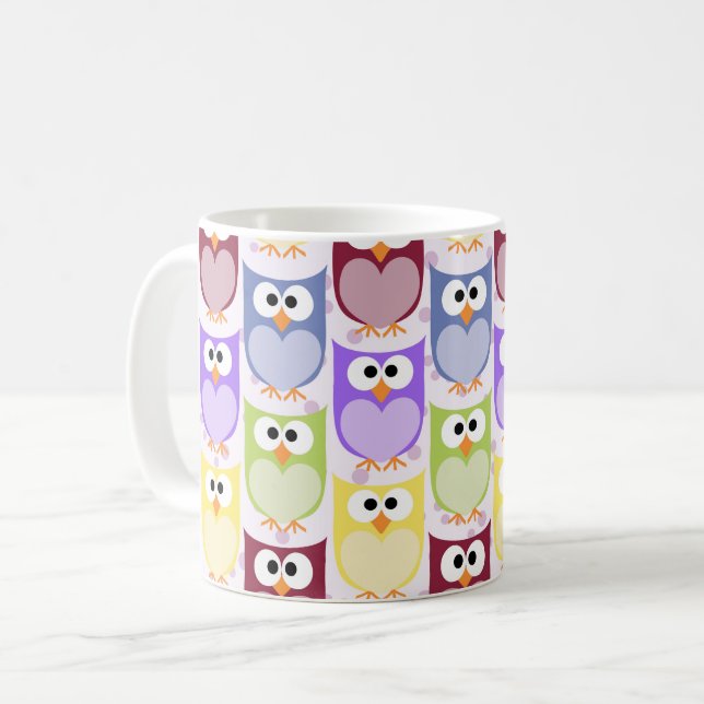 Cute Owls, Owl Pattern, Baby Owls, Colourful Owls Coffee Mug (Front Left)