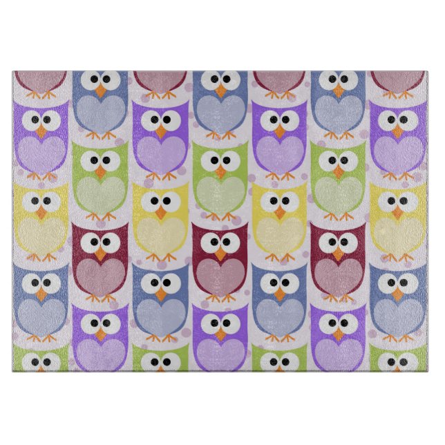 Cute Owls, Owl Pattern, Baby Owls, Colourful Owls Cutting Board (Front)