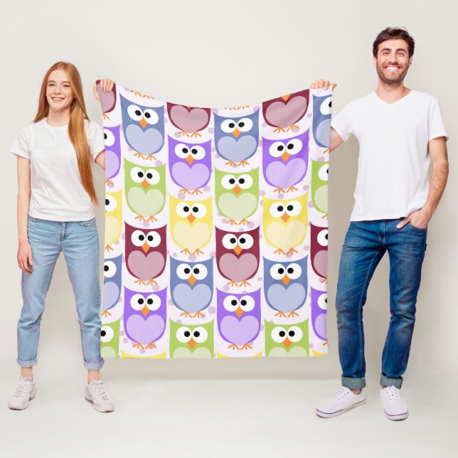 Cute Owls, Owl Pattern, Baby Owls, Colourful Owls Fleece Blanket (In Situ)