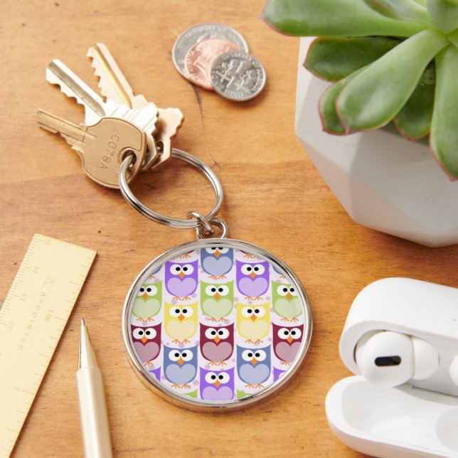 Cute Owls, Owl Pattern, Baby Owls, Colourful Owls Keychain (Desk)