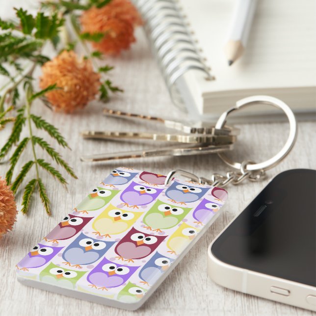 Cute Owls, Owl Pattern, Baby Owls, Colourful Owls Keychain (Front Right)