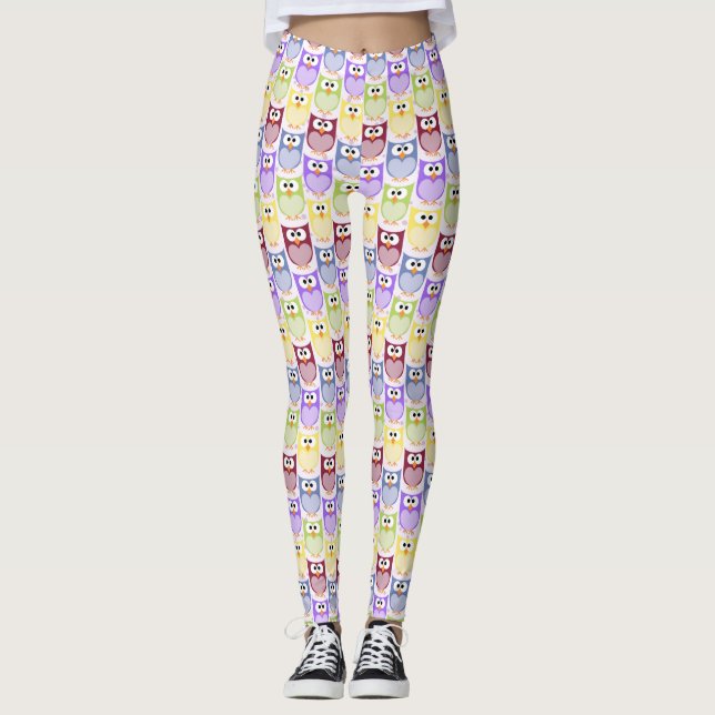 Cute Owls, Owl Pattern, Baby Owls, Colourful Owls Leggings (Front)