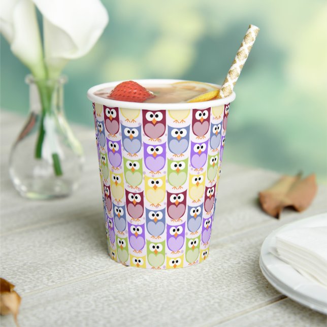 Cute Owls, Owl Pattern, Baby Owls, Colourful Owls Paper Cups (Insitu)