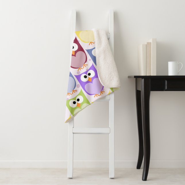 Cute Owls, Owl Pattern, Baby Owls, Colourful Owls Sherpa Blanket (In Situ)