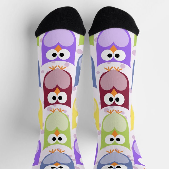 Cute Owls, Owl Pattern, Baby Owls, Colourful Owls Socks (Top)
