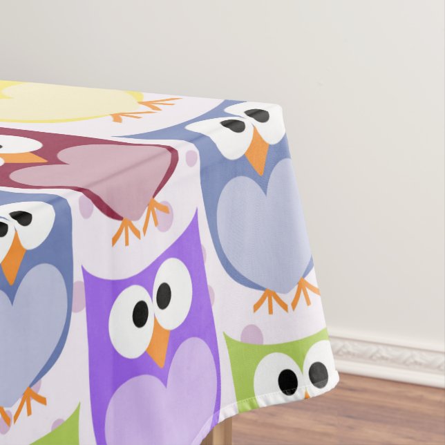 Cute Owls, Owl Pattern, Baby Owls, Colourful Owls Tablecloth (In Situ)