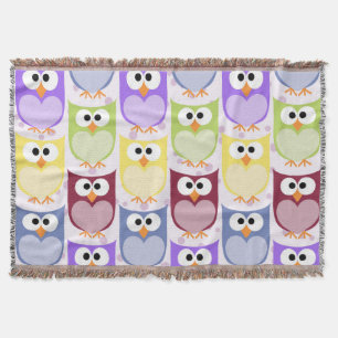 Cute Owls, Owl Pattern, Baby Owls, Colourful Owls Throw Blanket
