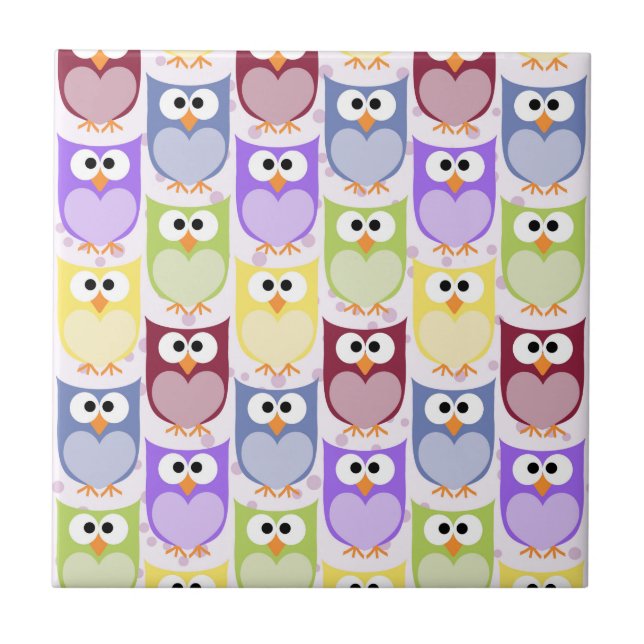 Cute Owls, Owl Pattern, Baby Owls, Colourful Owls Tile (Front)