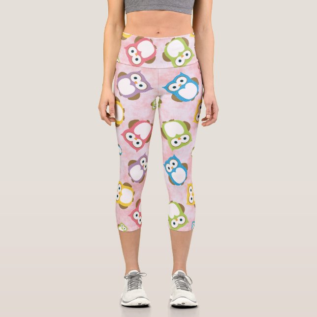 Cute Owls, Owl Pattern, Colourful Owls, Baby Owls Capri Leggings (Front)