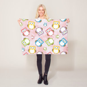 Cute Owls, Owl Pattern, Colourful Owls, Baby Owls Fleece Blanket