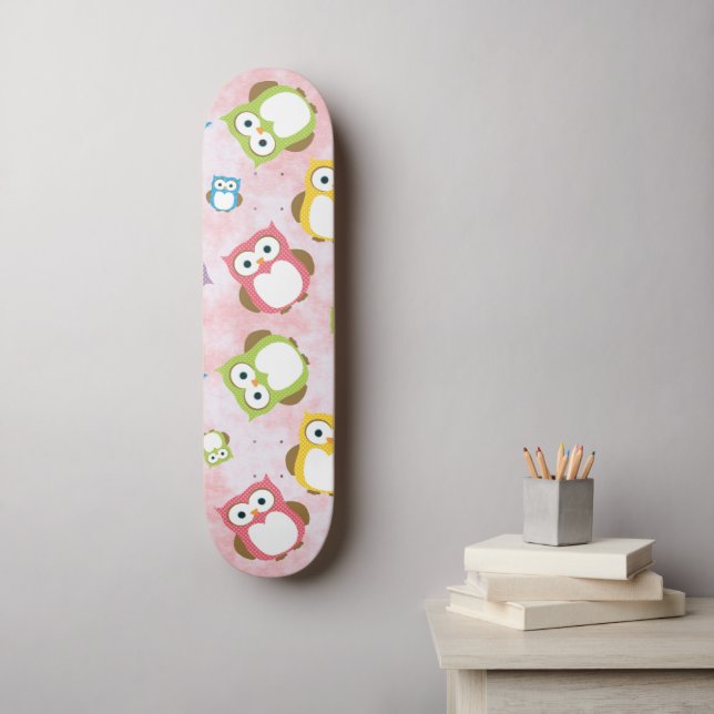 Cute Owls, Owl Pattern, Colourful Owls, Baby Owls Skateboard (Wall Art)