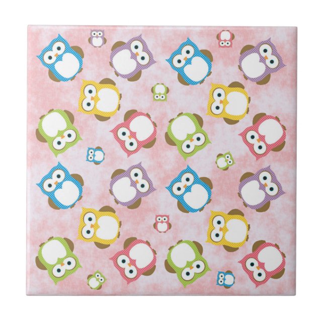 Cute Owls, Owl Pattern, Colourful Owls, Baby Owls Tile (Front)