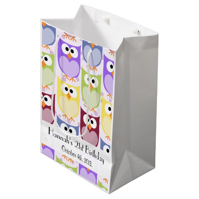 Cute Owls, Owl Pattern, Colourful Owls, Birthday Medium Gift Bag (Front Angled)