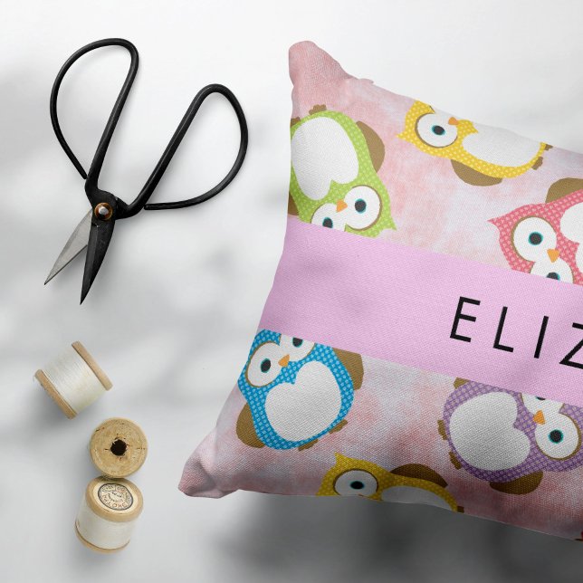 Cute Owls, Owl Pattern, Colourful Owls, Your Name Accent Pillow (Creator Uploaded)