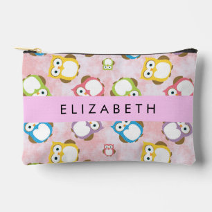 Cute Owls, Owl Pattern, Colourful Owls, Your Name Accessory Pouch