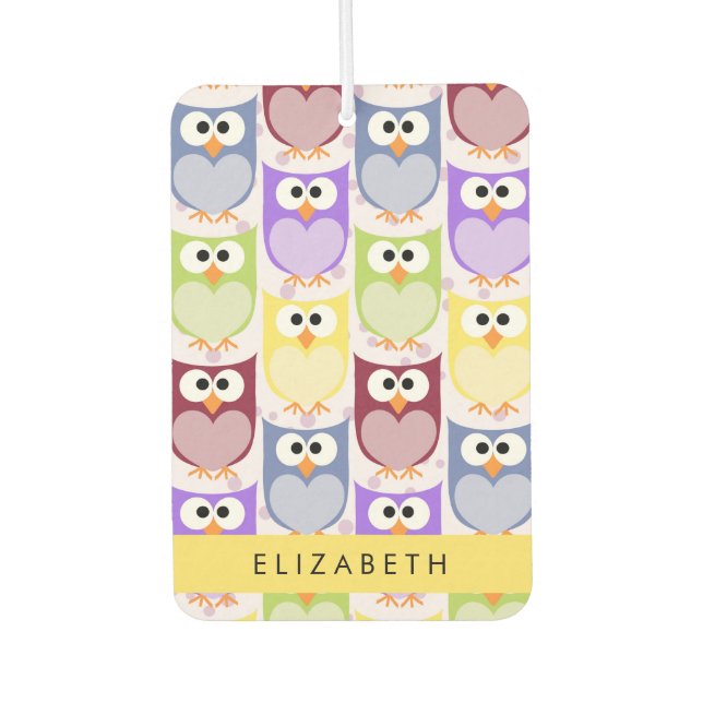 Cute Owls, Owl Pattern, Colourful Owls, Your Name Air Freshener (Front)