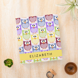 Cute Owls, Owl Pattern, Colourful Owls, Your Name Binder
