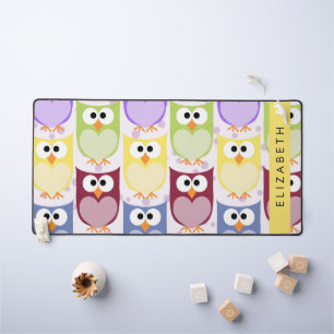 Cute Owls, Owl Pattern, Colourful Owls, Your Name Desk Mat