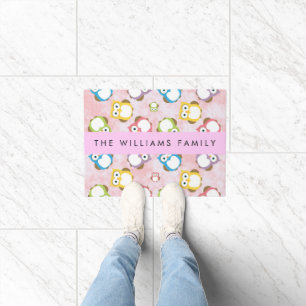 Cute Owls, Owl Pattern, Colourful Owls, Your Name Doormat