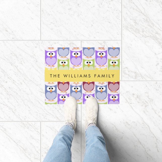 Cute Owls, Owl Pattern, Colourful Owls, Your Name Doormat (Indoor)