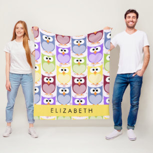 Cute Owls, Owl Pattern, Colourful Owls, Your Name Fleece Blanket