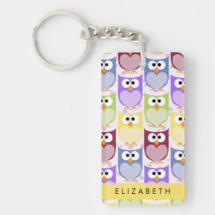 Cute Owls, Owl Pattern, Colourful Owls, Your Name Keychain