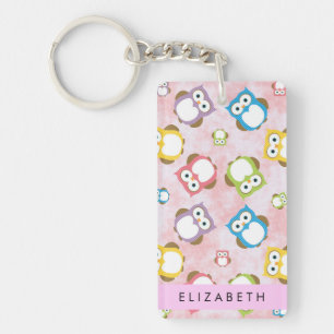 Cute Owls, Owl Pattern, Colourful Owls, Your Name Keychain