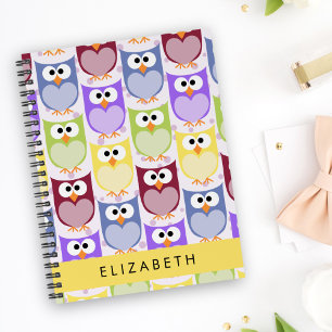 Cute Owls, Owl Pattern, Colourful Owls, Your Name Notebook