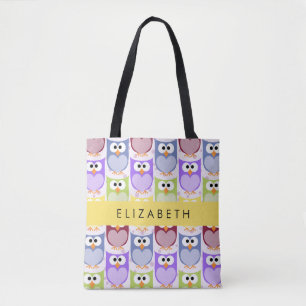 Cute Owls, Owl Pattern, Colourful Owls, Your Name Tote Bag