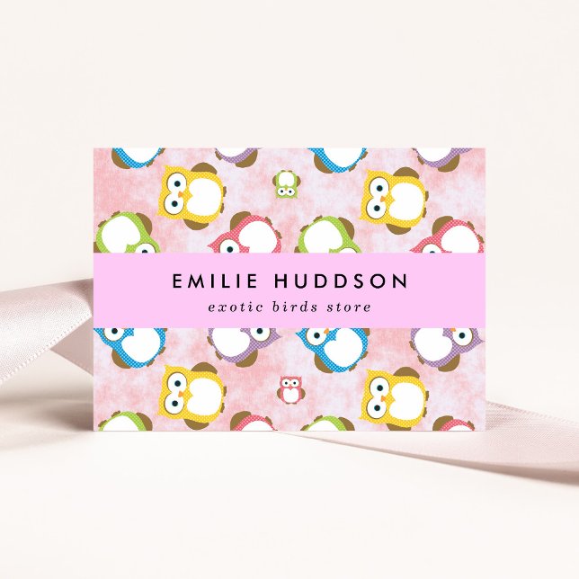 Cute Owls, Owl Pattern, Pet Shop, Bird Store Business Card (Creator Uploaded)