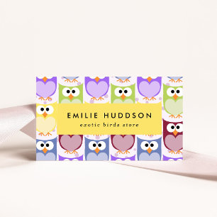 Cute Owls, Owl Pattern, Pet Shop, Bird Store Business Card