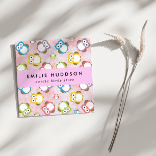 Cute Owls, Owl Pattern, Pet Shop, Bird Store Square Business Card