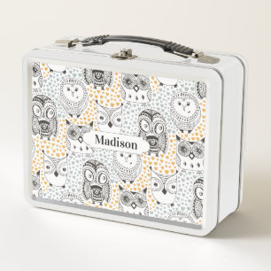 Cute Owls Pattern custom name lunch boxes