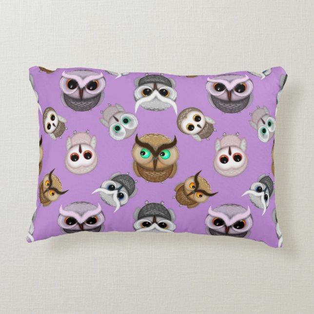 Cute Owls Pattern on Purple Background Decorative Pillow (Back)