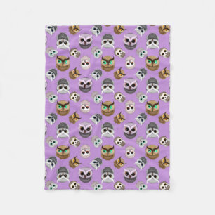 Cute Owls Pattern on Purple Background Fleece Blanket