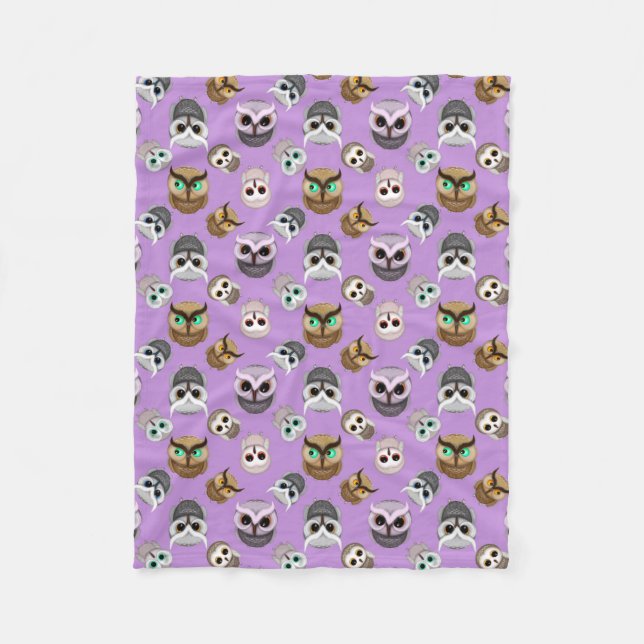 Cute Owls Pattern on Purple Background Fleece Blanket (Front)