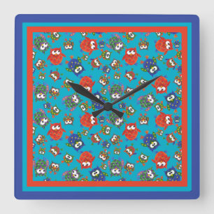 Cute Owls Square Wall Clock, Red, Blue, Green Clock