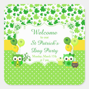 Cute Owls St Patrick's Day Party Square Sticker