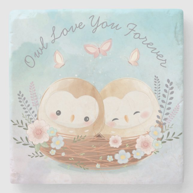 Cute Owls Stone Coaster (Front)
