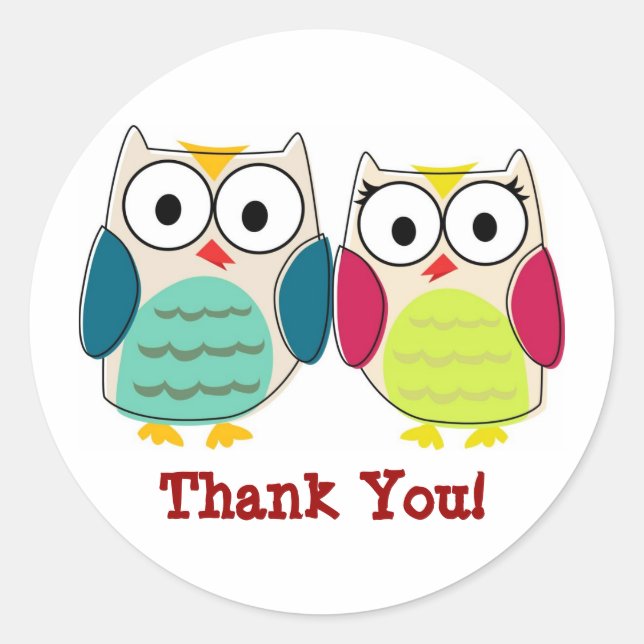 Cute Owls Thank You Stickers (Front)