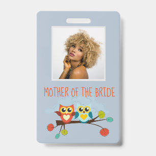 Cute OWLS Themed Wedding Blue Orange Badge