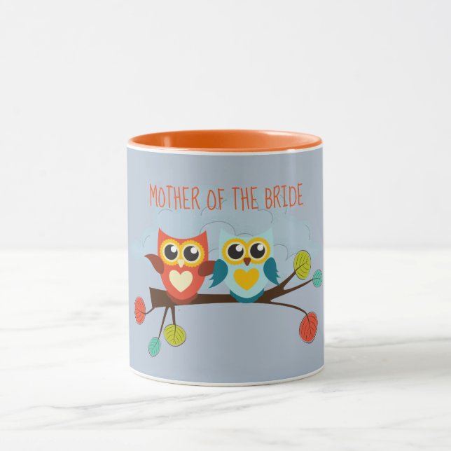 Cute OWLS Themed Wedding Blue Orange Mug (Center)